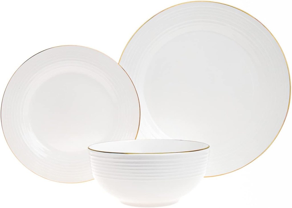 Godinger Dinnerware Set Plate Bowl Saba Gold- Service of 6