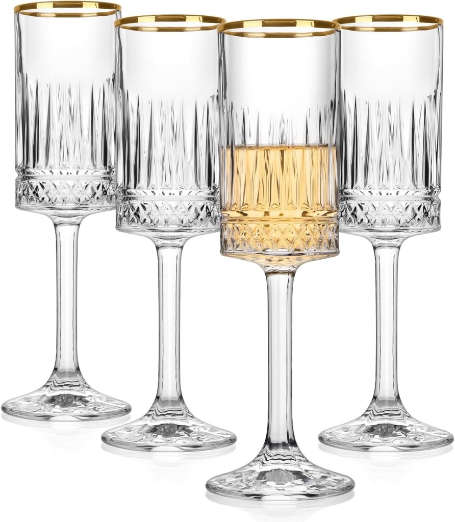 Cambareign Champagne Flutes Set of 4, 7oz Gold Rim Champagne Glasses, Square Crystal Glass Champagne Flute, Toasting Glasses for Birthday, Wedding, Anniversary
